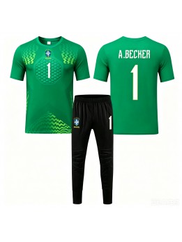 Brasilien Alisson Becker #1 Målvakt Replika Borta Kläder Barn VM 2026 Kortärmad (+ byxor)